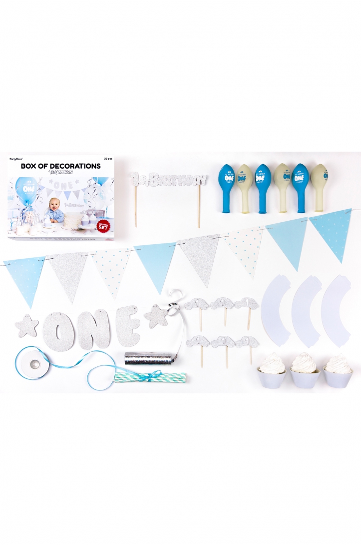 DECORATION SET "1ST BIRTHDAY" SILVER