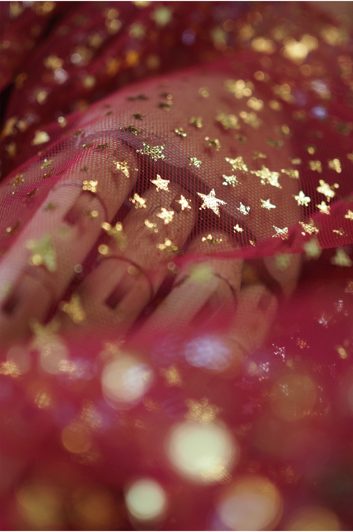 SOFT TULLE WITH STARS T258 RED/GOLD