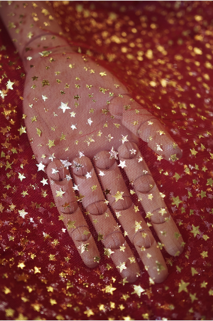 SOFT TULLE WITH STARS T258 RED/GOLD
