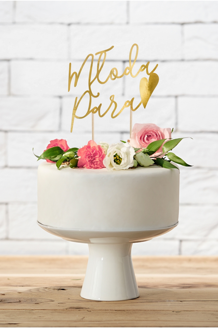 Topper na tort Młoda Para, złoty, 22,5cm