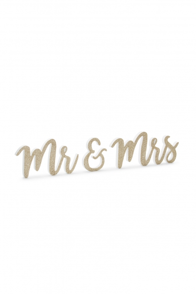  Drewniany napis Mr & Mrs, złoty, 50x10cm