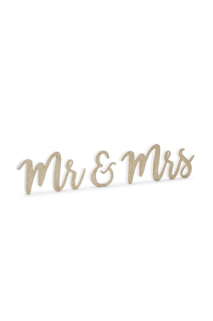 Drewniany napis Mr & Mrs, złoty, 50x10cm