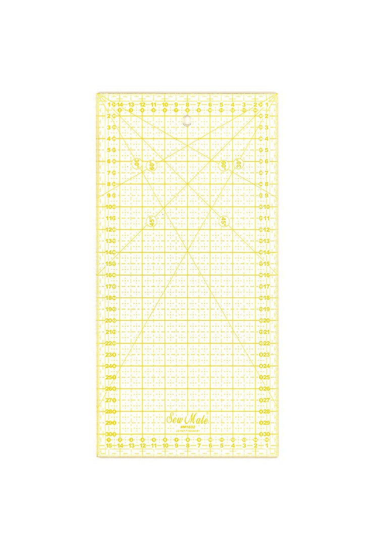 Liniał do patchworku i quiltingu, 160x320 mm, podziałka centymetrowa, żółta