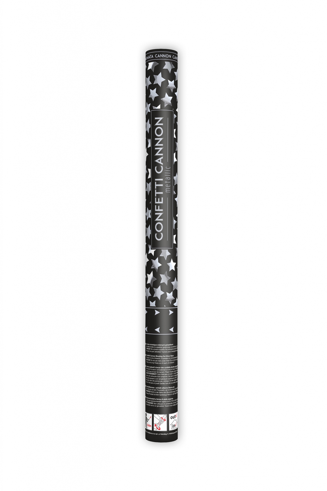 Confetti cannon with stars, silver, 60cm