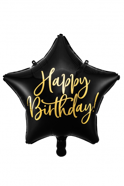 Balon foliowy Happy Birthday, 40cm, czarny