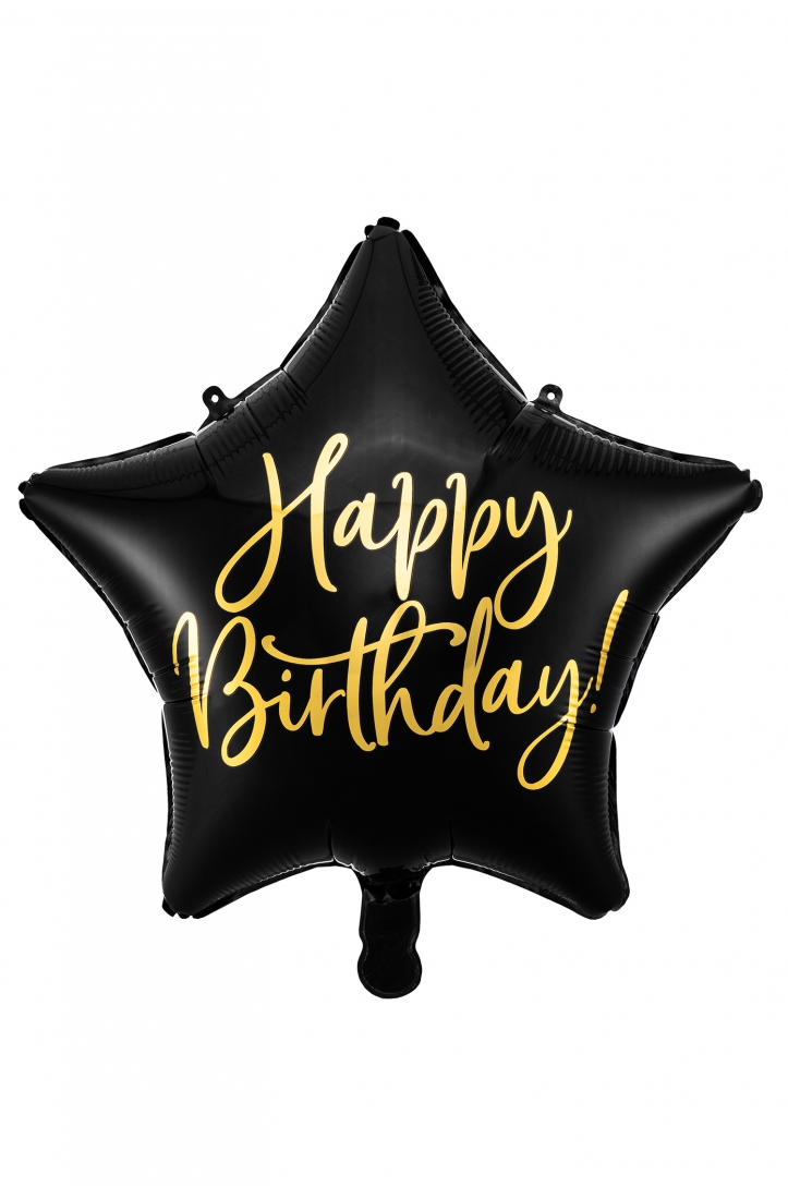 Balon foliowy Happy Birthday, 40cm, czarny