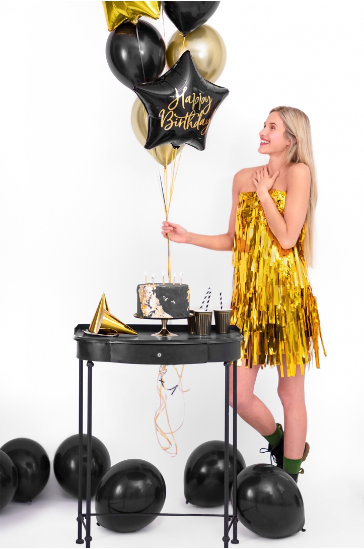 Balon foliowy Happy Birthday, 40cm, czarny