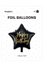 Balon foliowy Happy Birthday, 40cm, czarny