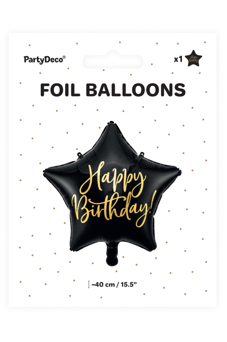 Balon foliowy Happy Birthday, 40cm, czarny