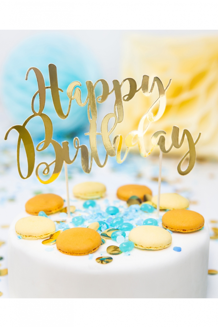Happy Birthday Cake Topper, Gold