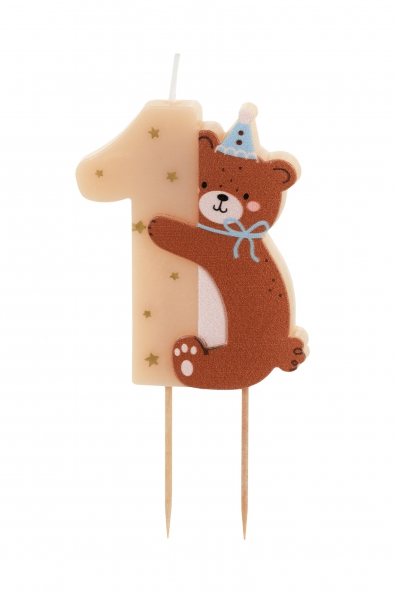 Świeczka urodzinowa Cyferka 1 z misiem