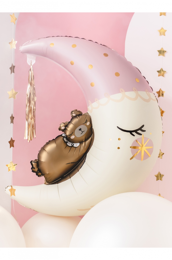Balon foliowy Miś na księżycu różowy