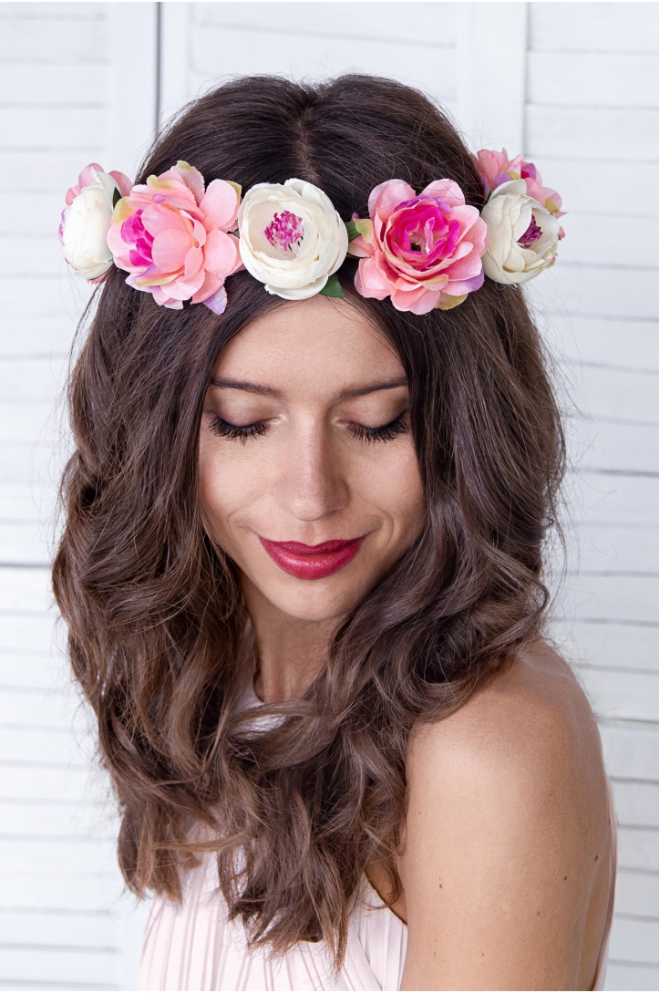 Kranz mit Blumen rosa-weiß 17cm