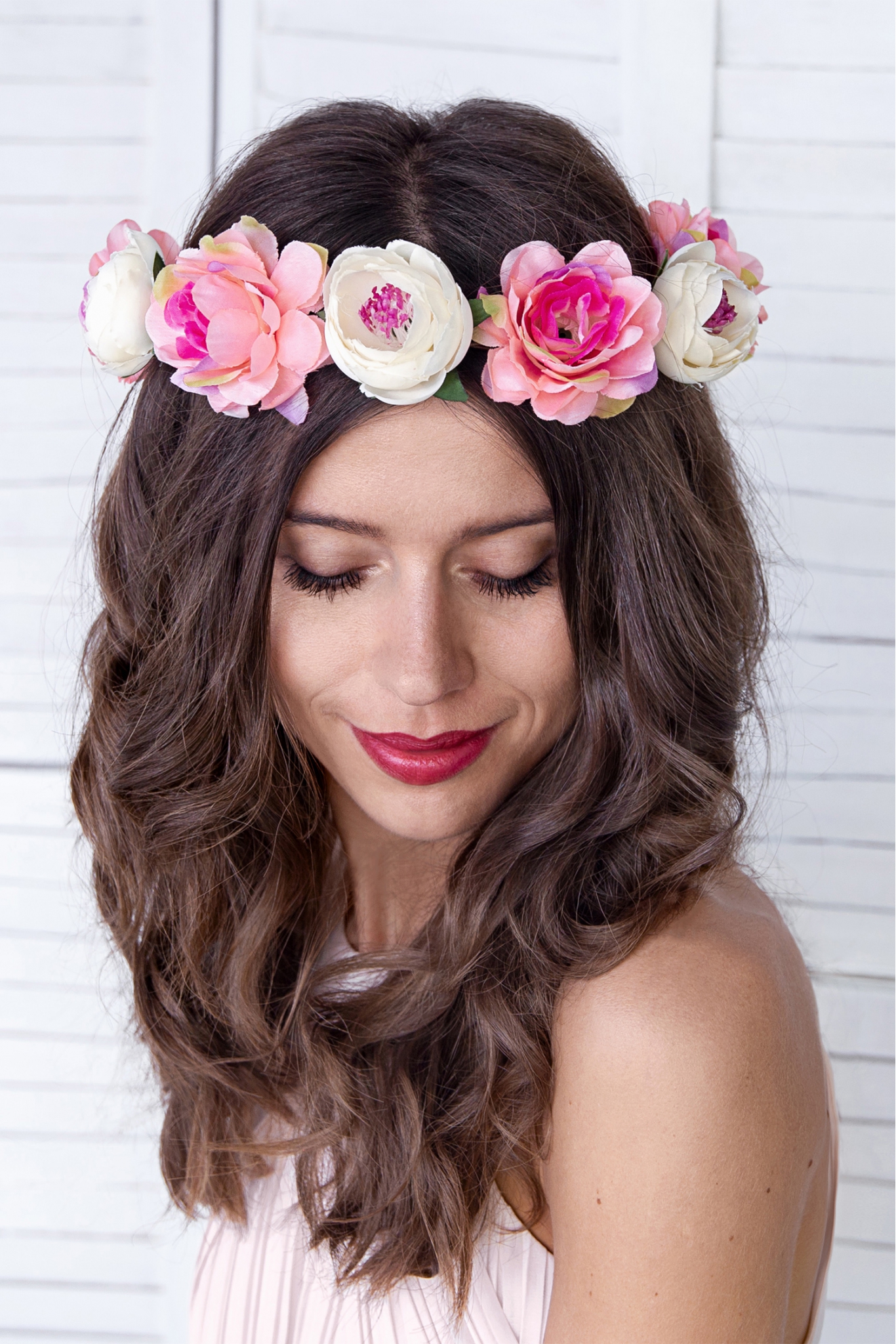 Kranz mit Blumen rosa-weiß 17cm