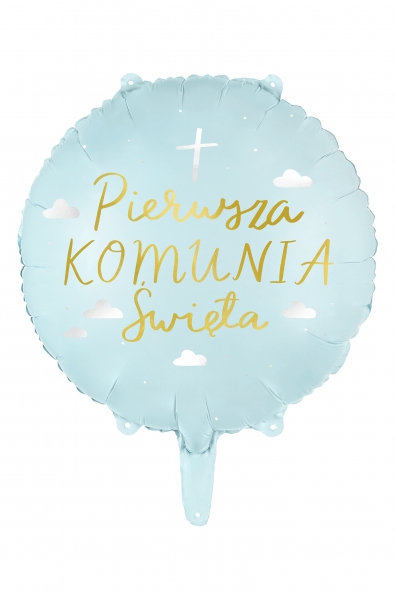 Balon foliowy Komunia Święta Niebieski