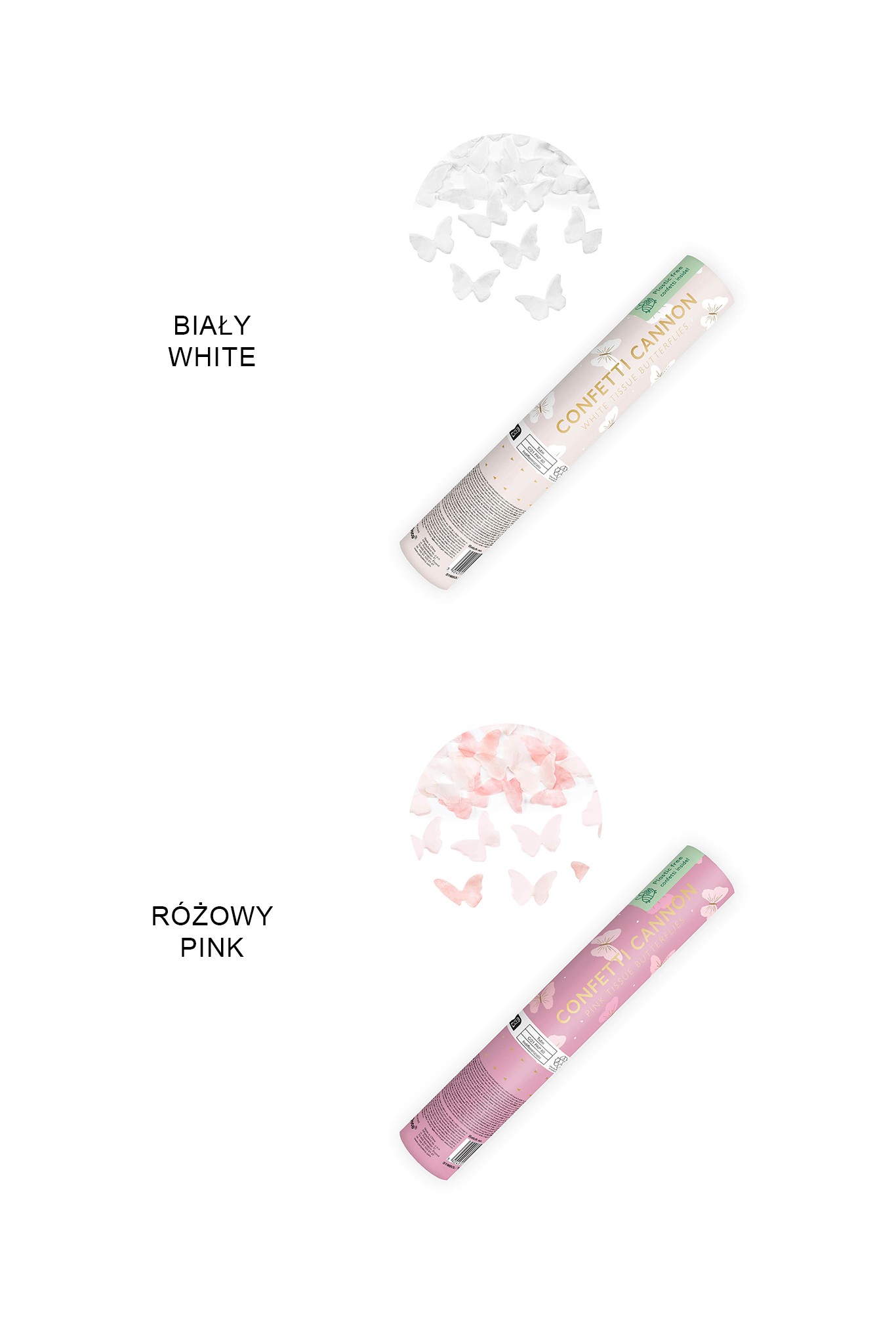 Konfettikanone mit Schmetterlingen, 20 cm