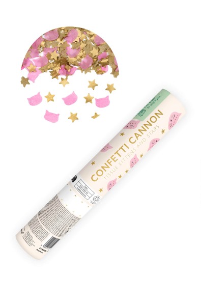 Confetti cannon with stars and cat-shaped confetti, 20 cm