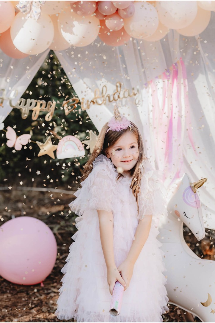 Confetti cannon with golden stars, 20 cm