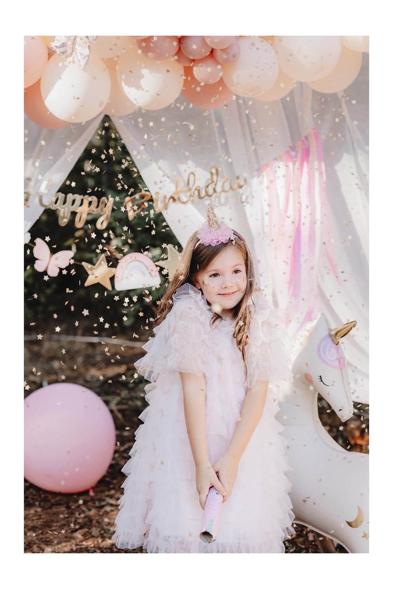 Confetti cannon with golden stars, 20 cm