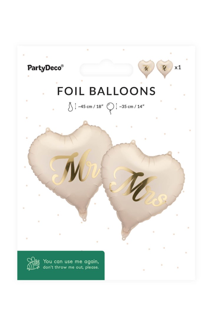 MR & MRS Heart-Shaped Foil Balloons