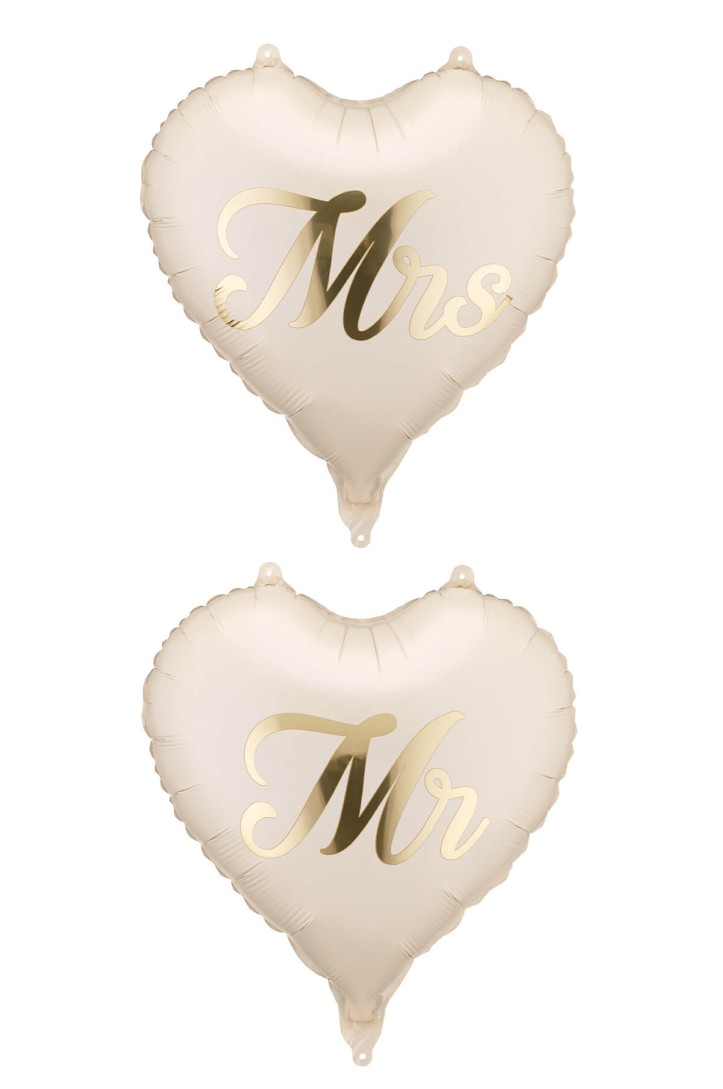 MR & MRS Heart-Shaped Foil Balloons